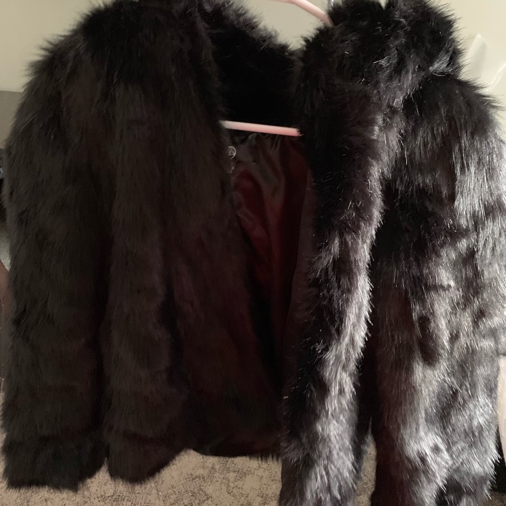 Missguided Faux Fur Black Jacket size 34